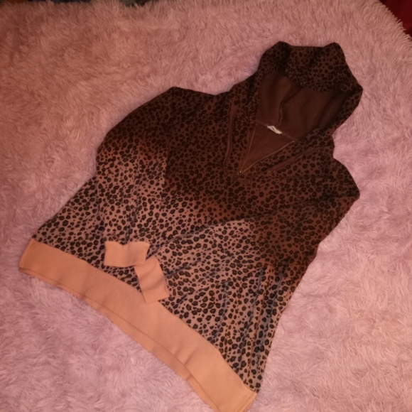 Small POL Ombre Pink & Brown Cheetah Print Half Zip Jacket - Picture 4 of 14